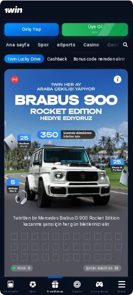 1Win uygulamasındaki bonuslar ve promosyonlar bölümünün ekran görüntüsü