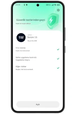 Android'de 1win dosya güvenlik kontrolü