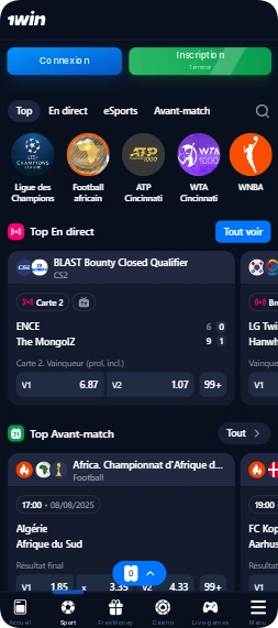 paris sportifs dans l'application APK 1Win