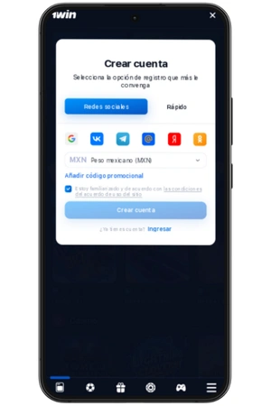 Registro en la aplicación 1win a través de redes sociales
